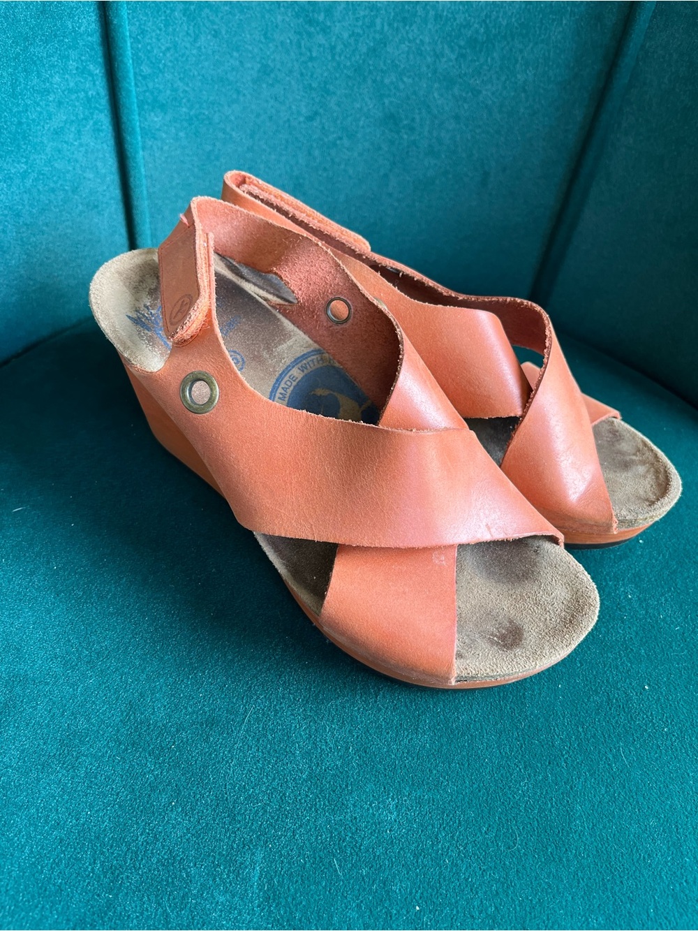 Women's Orange Leather Crossover Wedge Sandals — Casual Comfort
